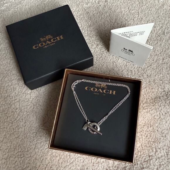 COACH Silver Toggle Bracelet double strand tag open circle signature chain charm - Picture 3 of 7